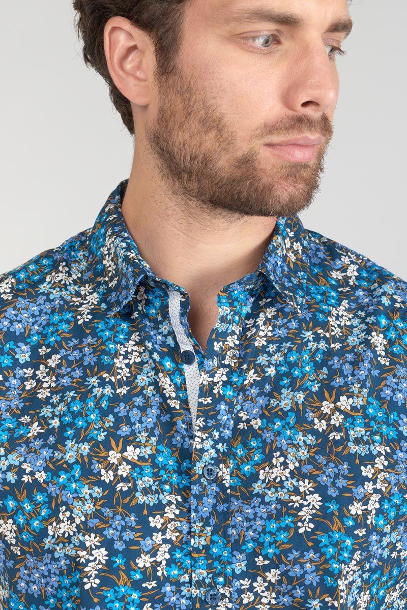 Le Temps Des Cerises Chemise Griba à Motif Fleuri Bleu