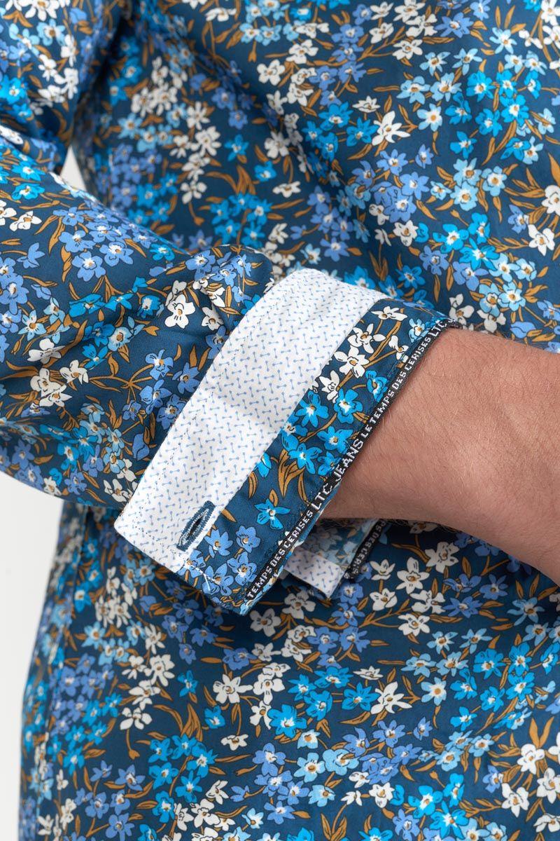Le Temps Des Cerises Chemise Griba à Motif Fleuri Bleu