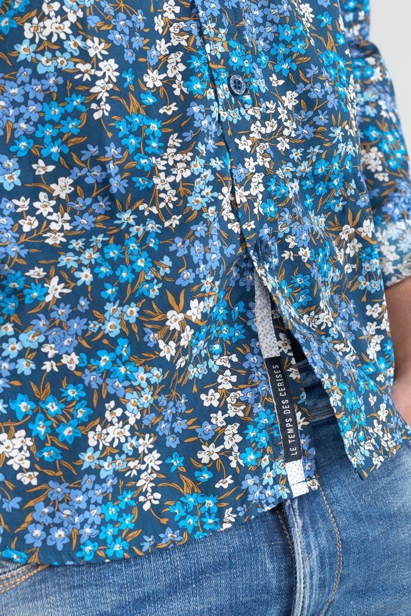 Le Temps Des Cerises Chemise Griba à Motif Fleuri Bleu