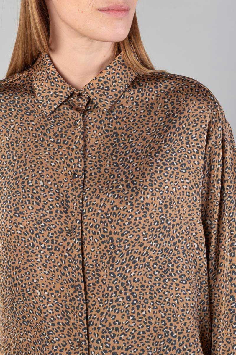Le Temps Des Cerises Chemise Liris à Motif Léopard Marron Latte