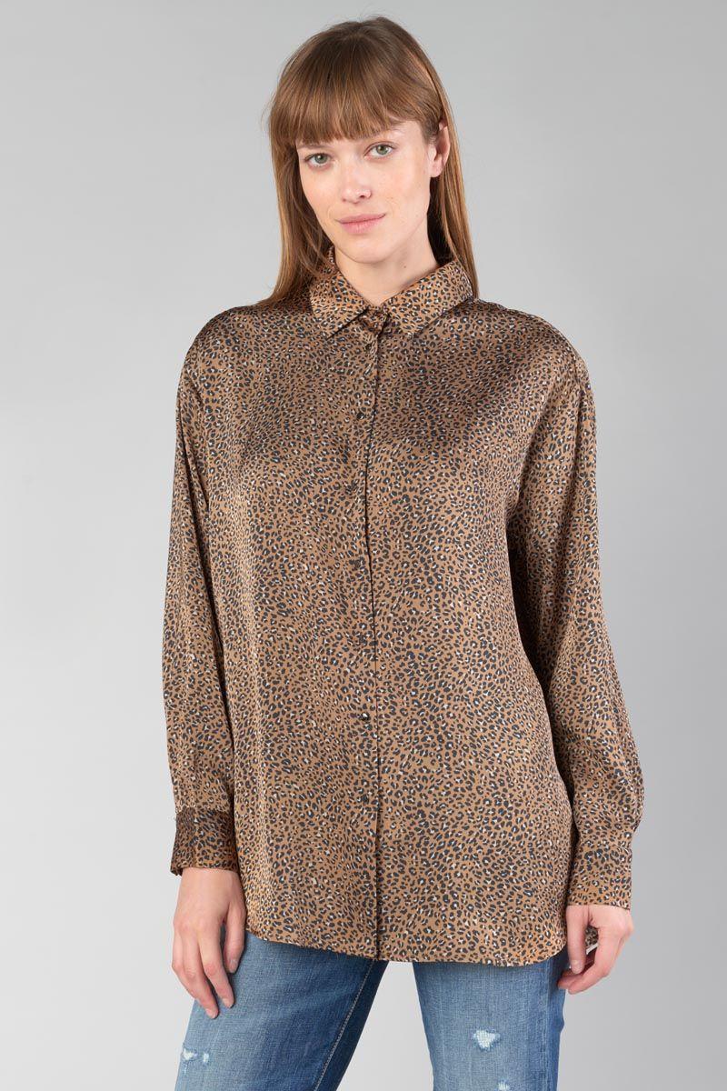 le temps des cerises Chemise Liris à motif léopard marron latte