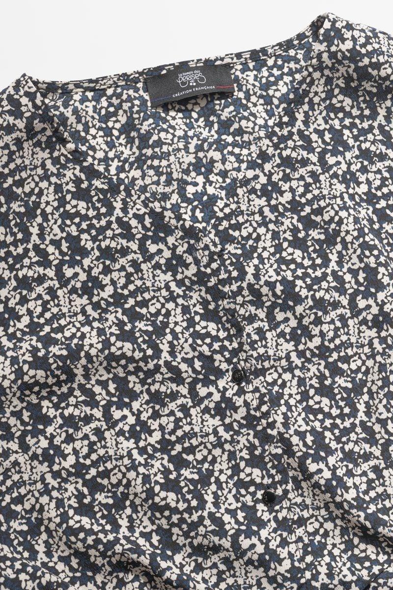Le Temps Des Cerises Chemise Mileagi à Motif Floral Bleu Nuit Et Blanc