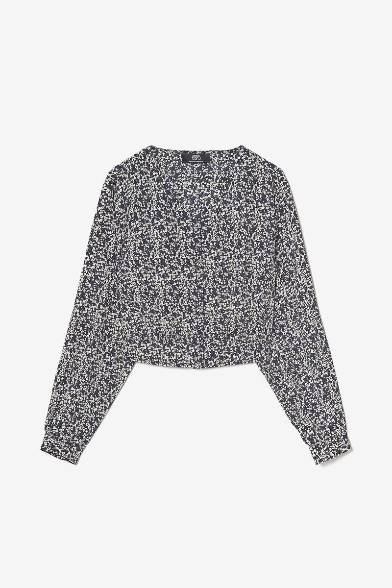 le temps des cerises Chemise Mileagi à motif floral bleu nuit et blanc