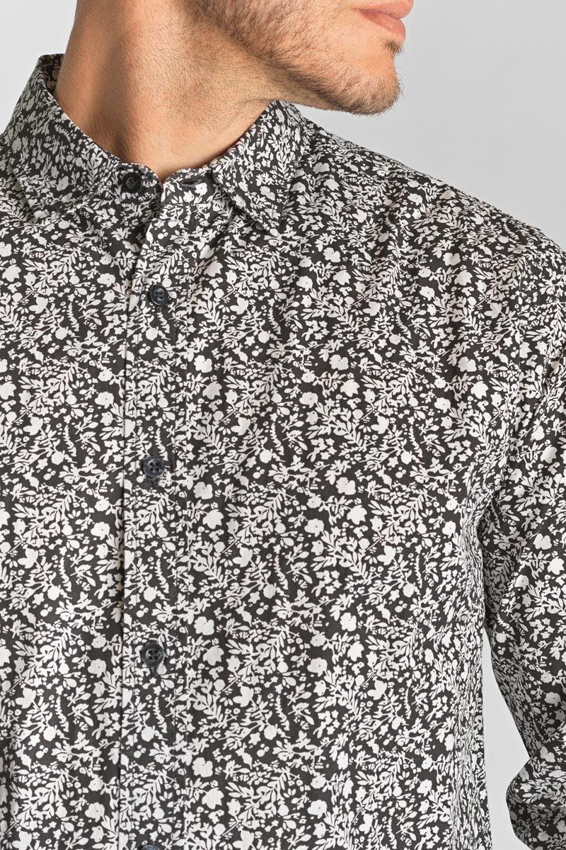 Le Temps Des Cerises Chemise Morel Noire à Motif Fleuri Blanc