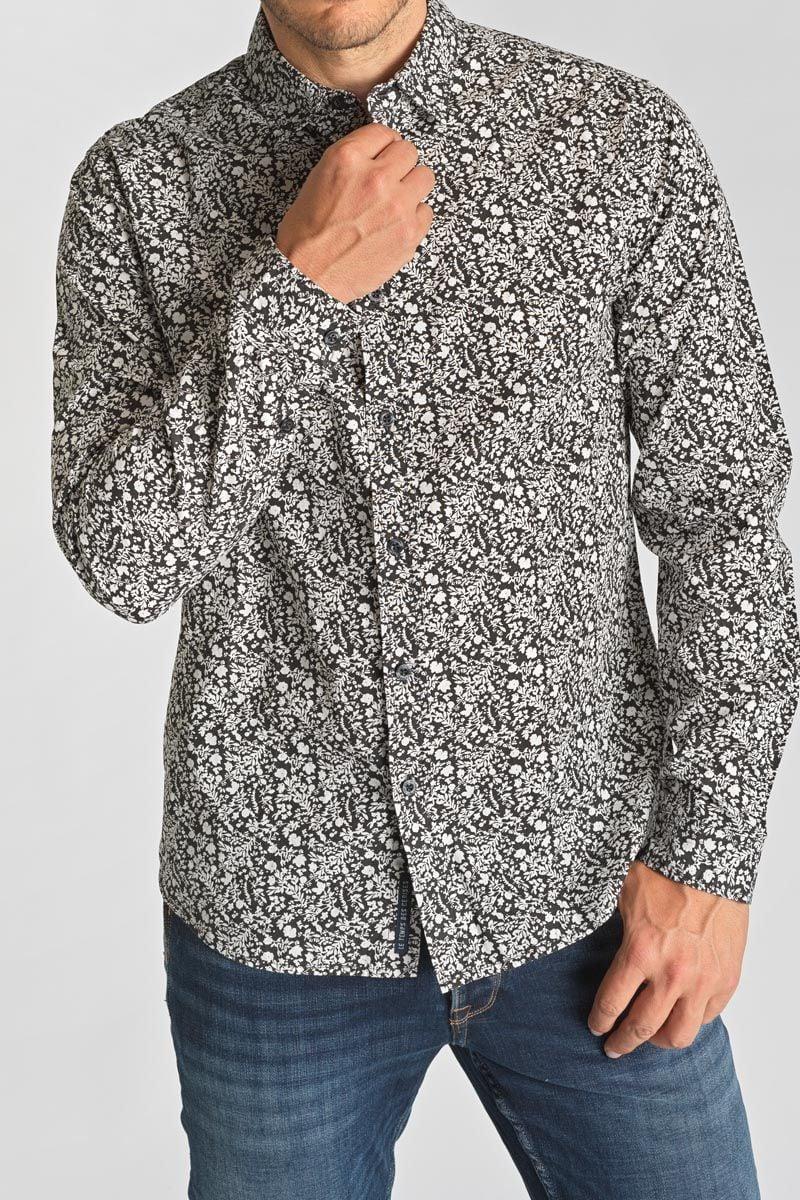 Le Temps Des Cerises Chemise Morel Noire à Motif Fleuri Blanc