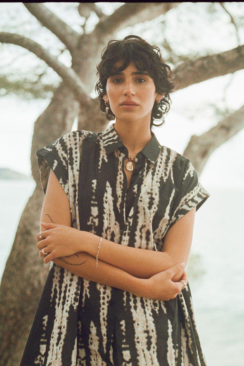 le temps des cerises Chemise Natali tie and dye noir