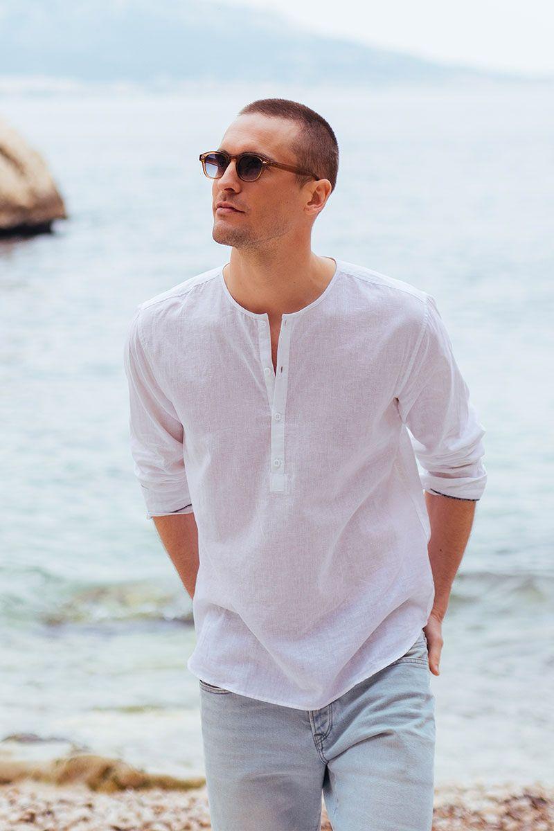 le temps des cerises Chemise Natis en lin mélangé blanc