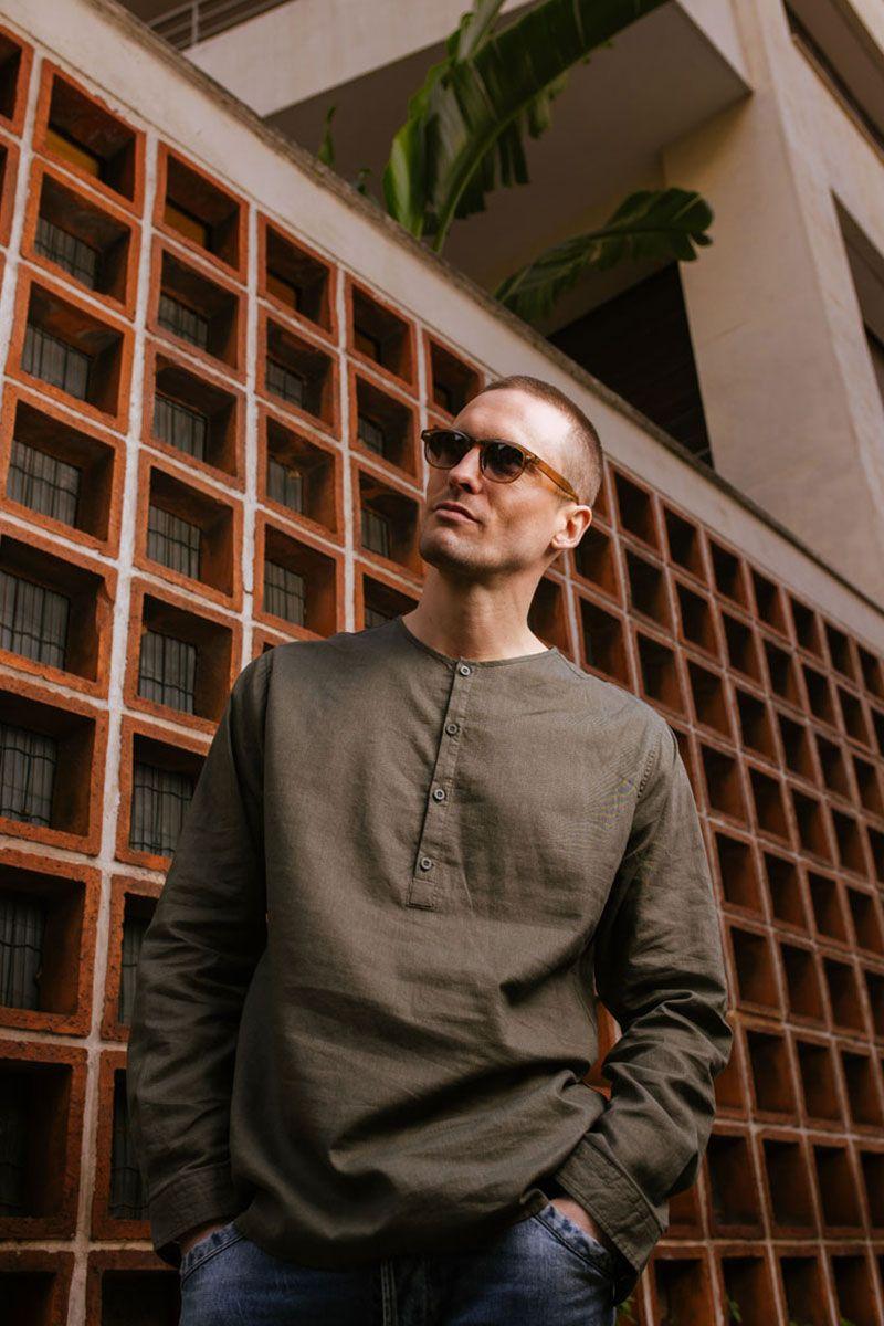 le temps des cerises Chemise Natis en lin mélangé kaki