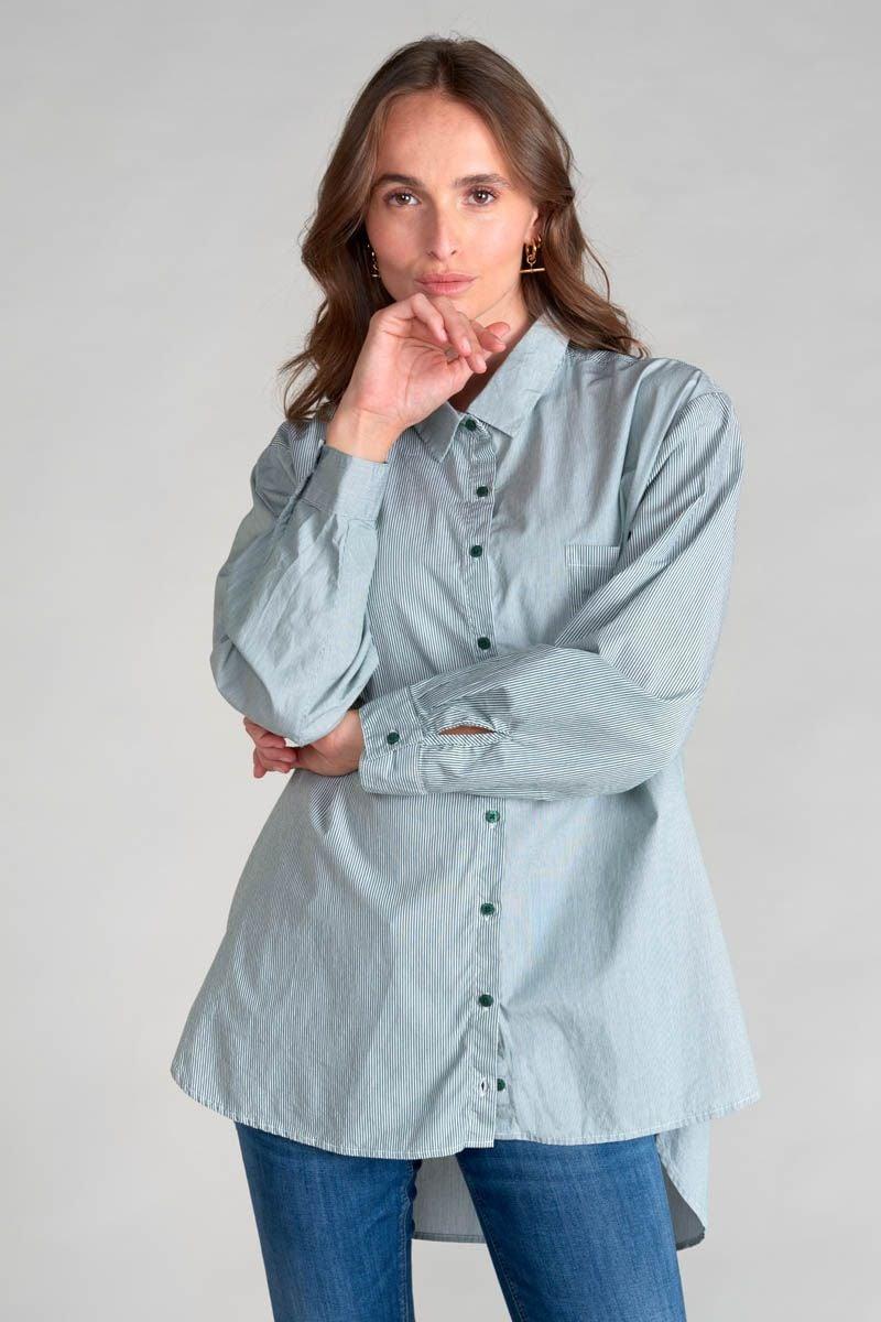 Le Temps Des Cerises Chemise Oversize Ginagi à Rayures Vertes