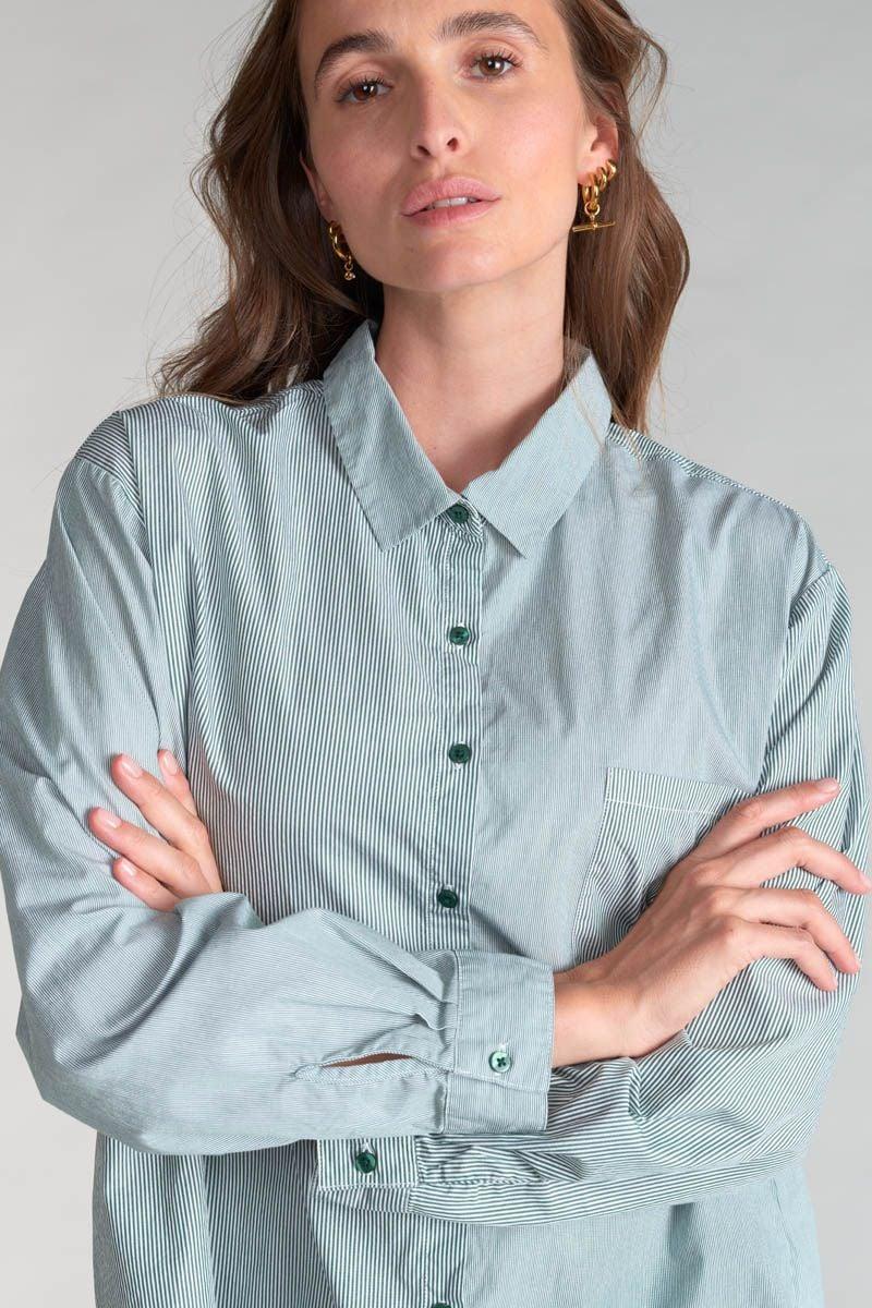 le temps des cerises Chemise oversize Ginagi à rayures vertes