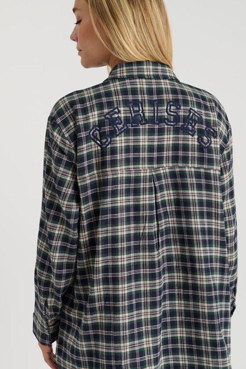 Le Temps Des Cerises Chemise Oversize Shangi En Velours Vert à Carreaux