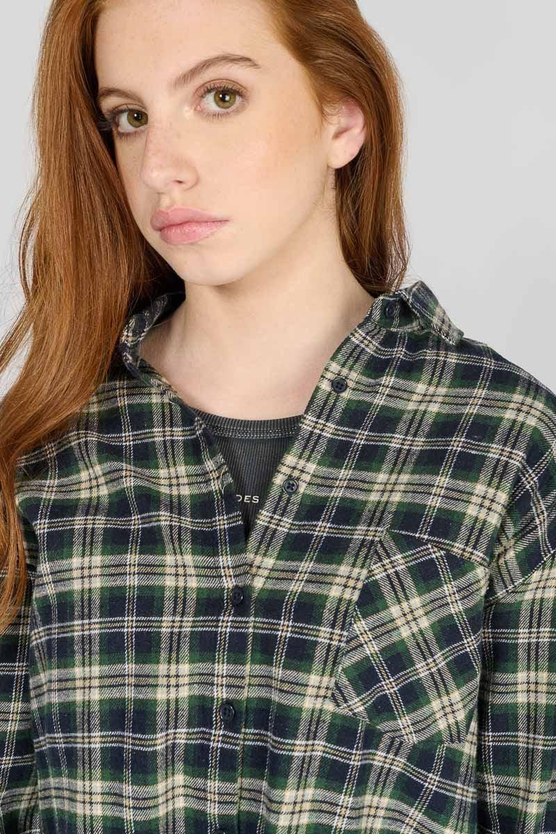 Le Temps Des Cerises Chemise Oversize Shangi En Velours Vert à Carreaux