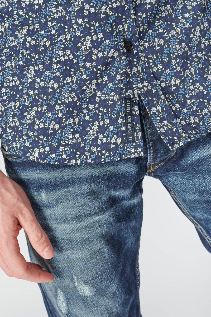 Le Temps Des Cerises Chemise Paster Bleu Marine à Motif Fleuri