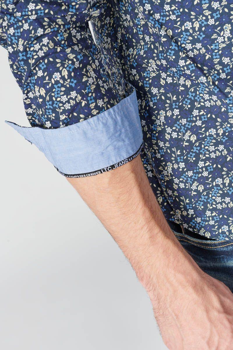 Le Temps Des Cerises Chemise Paster Bleu Marine à Motif Fleuri