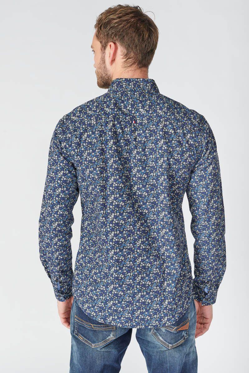 Le Temps Des Cerises Chemise Paster Bleu Marine à Motif Fleuri