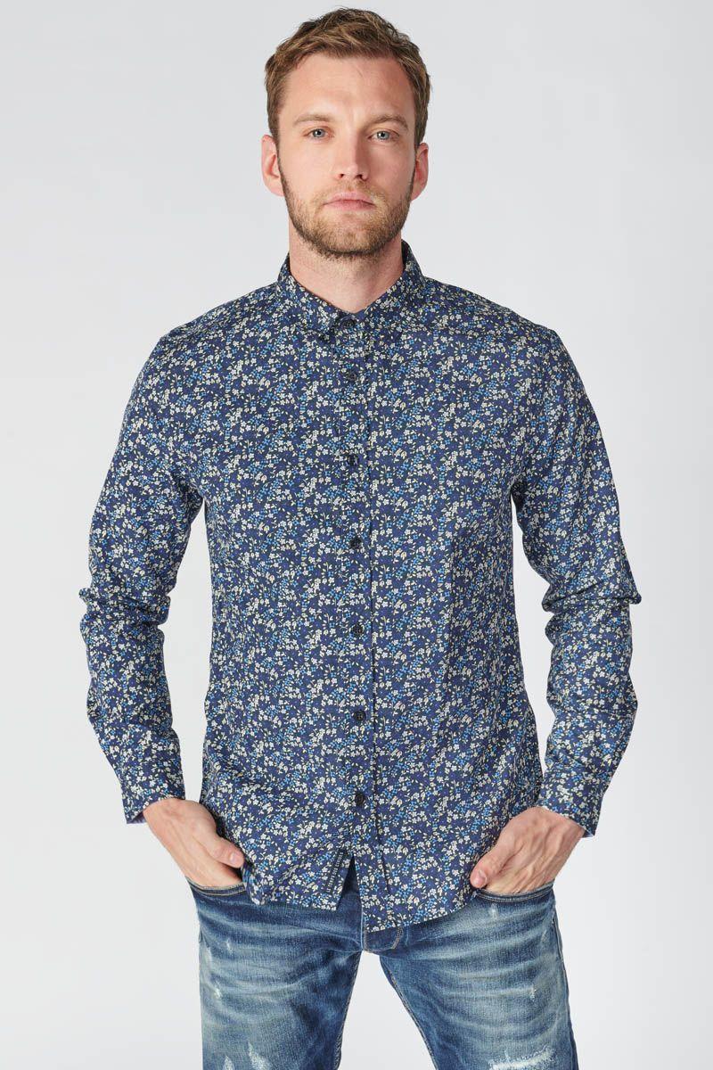 le temps des cerises Chemise Paster bleu marine à motif fleuri