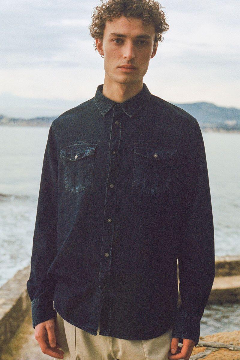 le temps des cerises Chemise Pedro en jeans bleu noir délavé