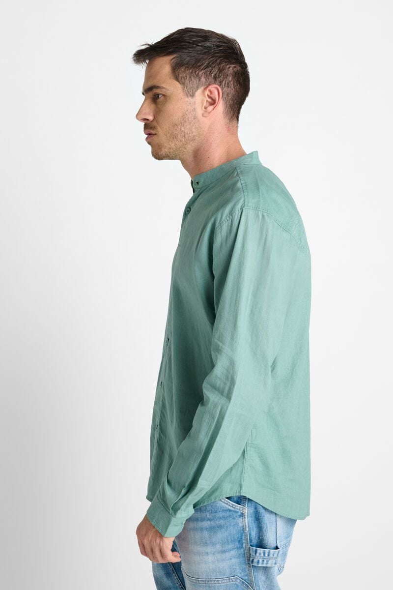 Le Temps Des Cerises Chemise Relis En Lin Mélangé Vert