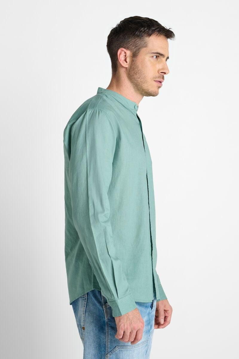 Le Temps Des Cerises Chemise Relis En Lin Mélangé Vert