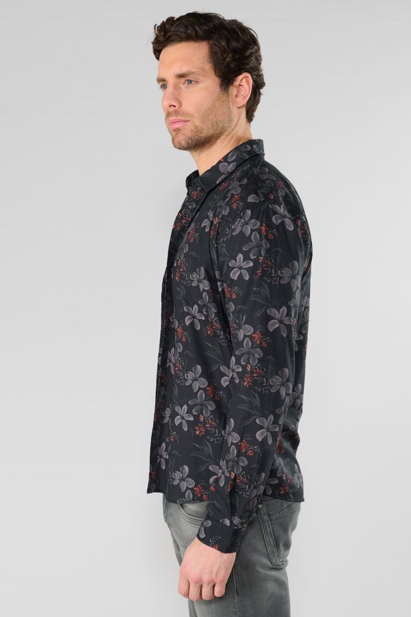 Le Temps Des Cerises Chemise Rikel Noire à Motif Fleuri