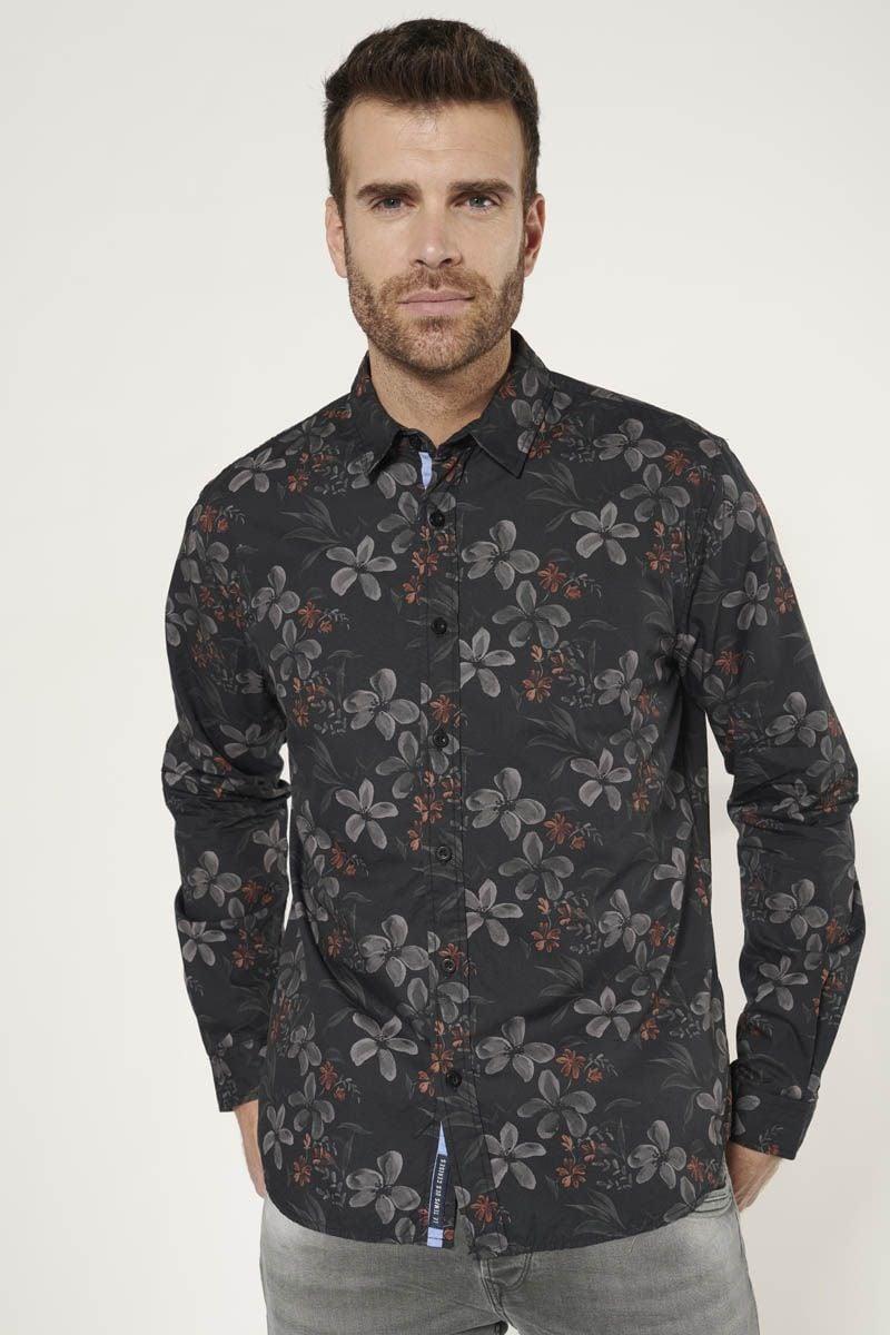 le temps des cerises Chemise Rikel noire à motif fleuri