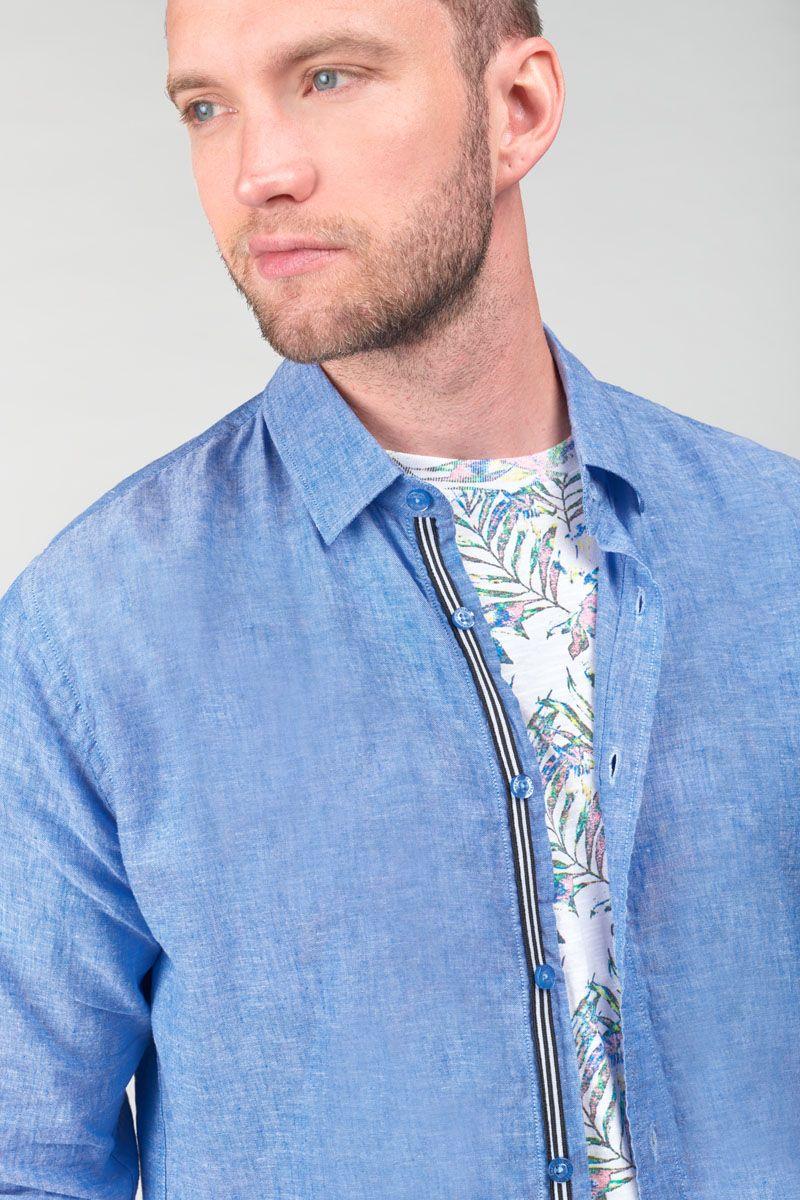 Le Temps Des Cerises Chemise Rodes En Lin Mélangé Bleu