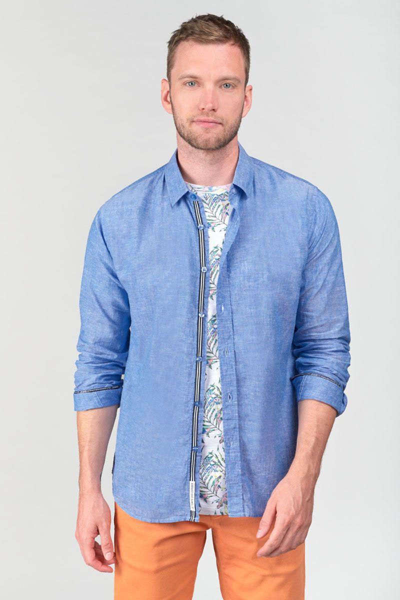 Le Temps Des Cerises Chemise Rodes En Lin Mélangé Bleu