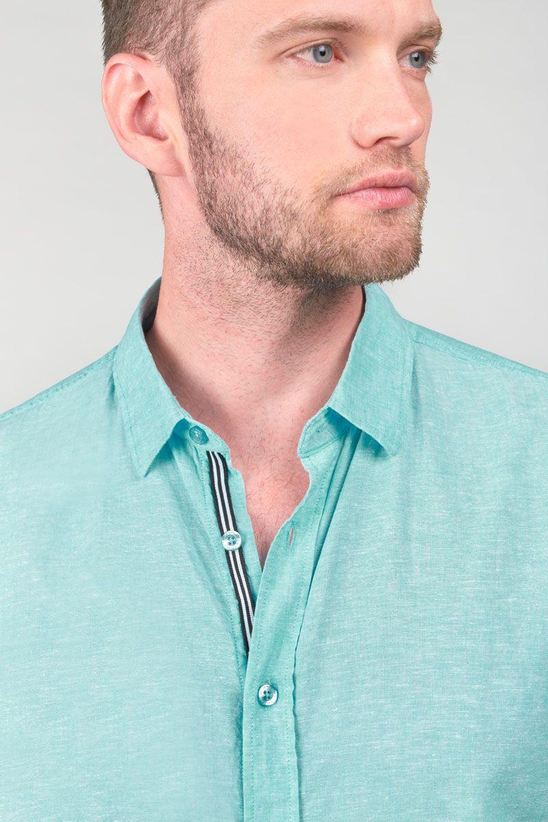 Le Temps Des Cerises Chemise Rodes En Lin Mélangé Bleu Turquoise