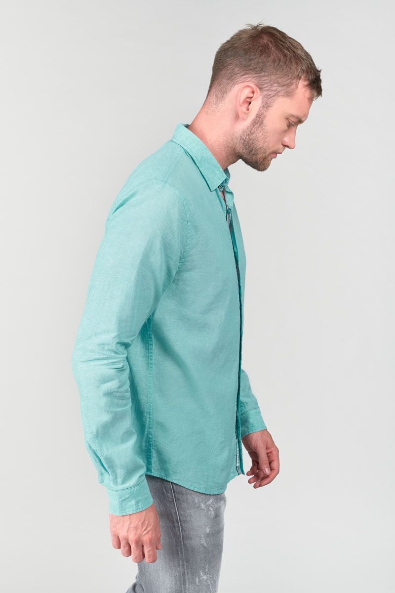 Le Temps Des Cerises Chemise Rodes En Lin Mélangé Bleu Turquoise