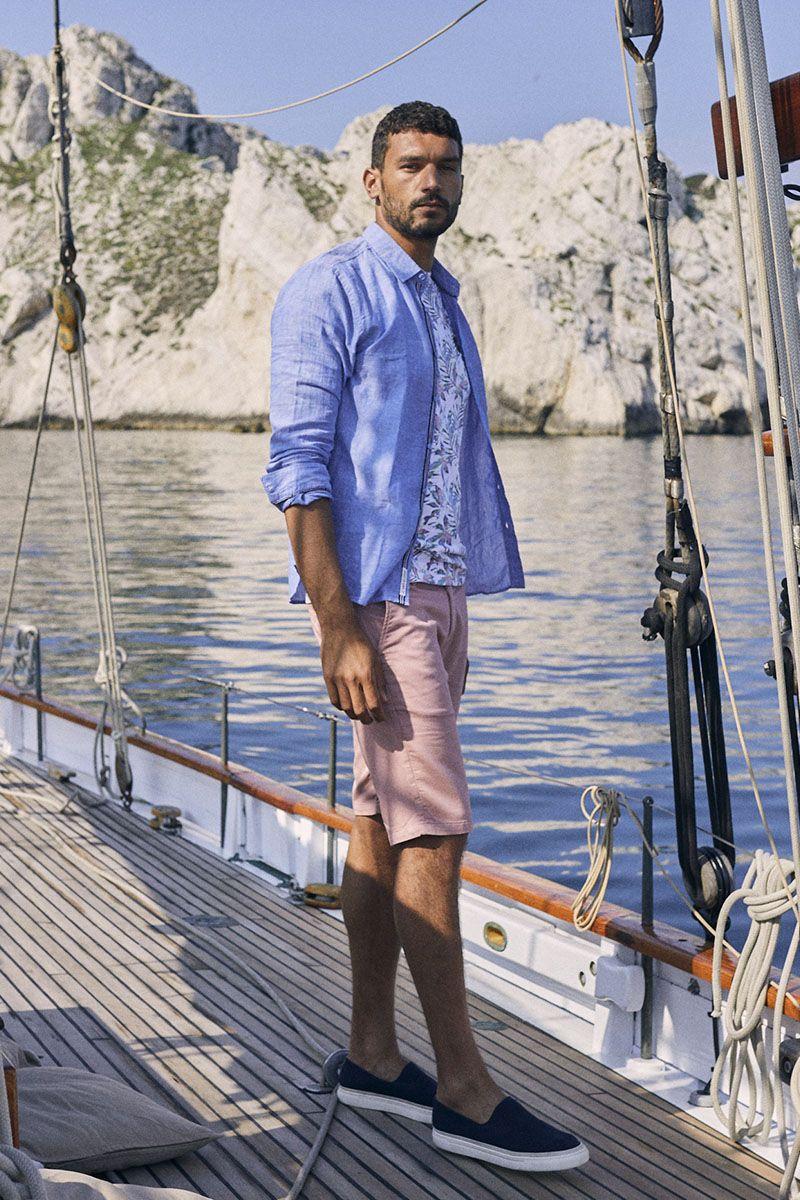 le temps des cerises Chemise Rodes en lin mélangé bleu