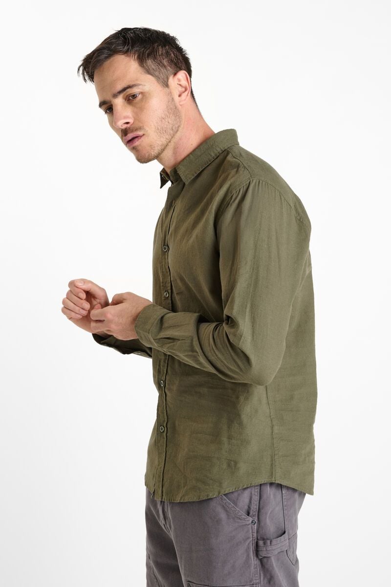 Le Temps Des Cerises Chemise Rodes En Lin Mélangé Kaki