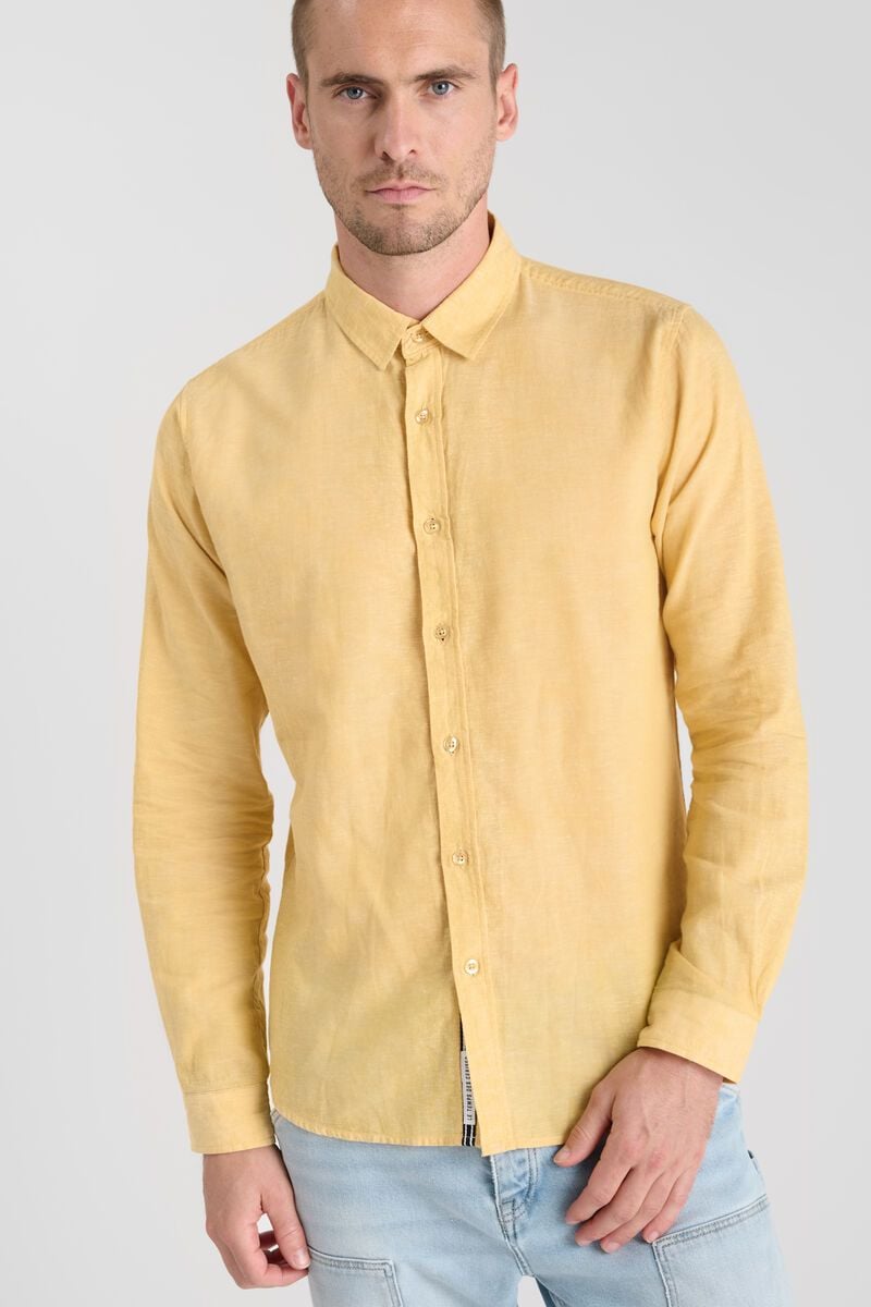 Le Temps Des Cerises Chemise Rodes En Lin Mélangé Moutarde