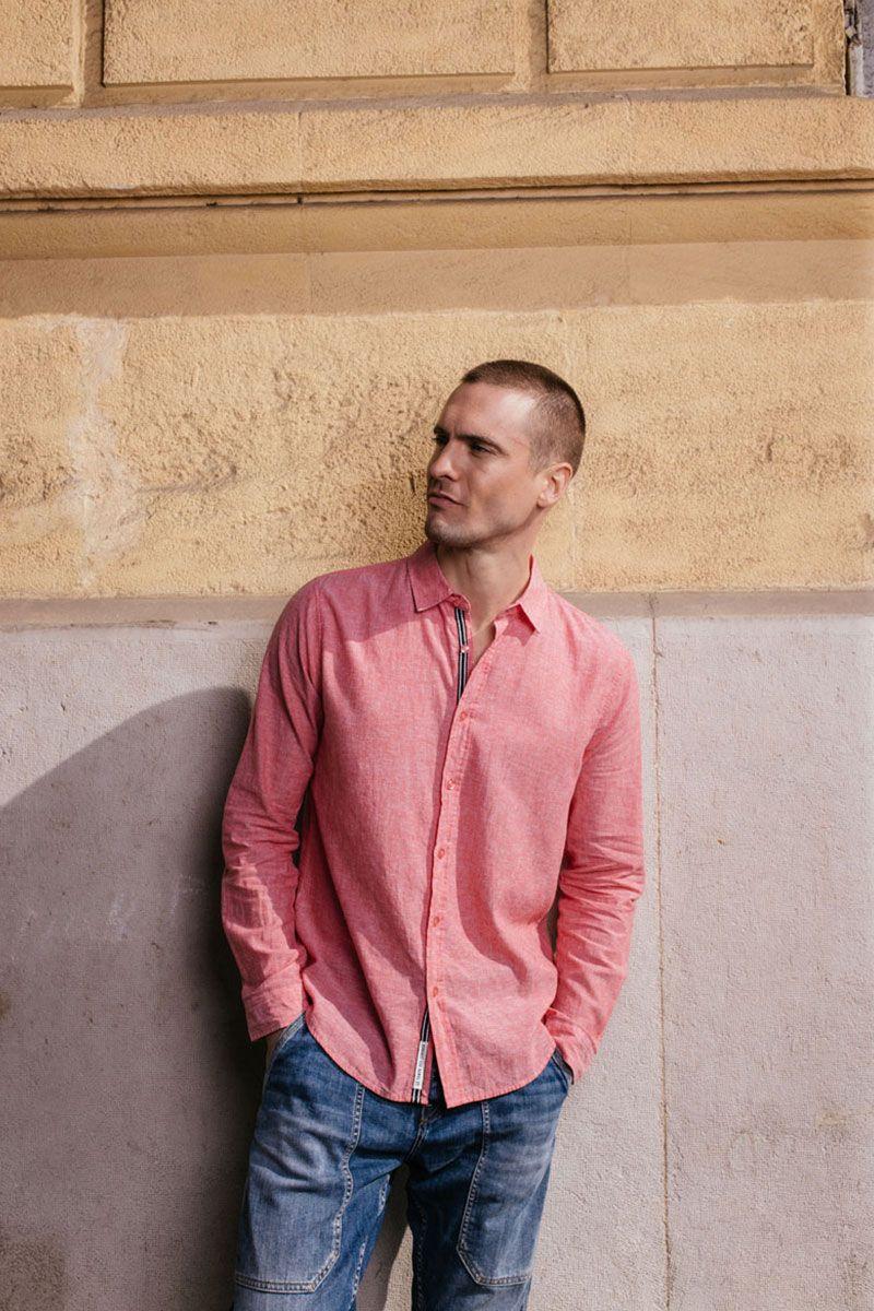 le temps des cerises Chemise Rodes en lin mélangé rose saumon