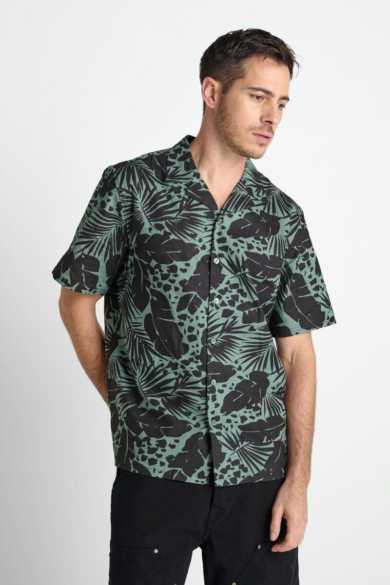 le temps des cerises Chemise Thoki en lin mélangé à motif feuilles