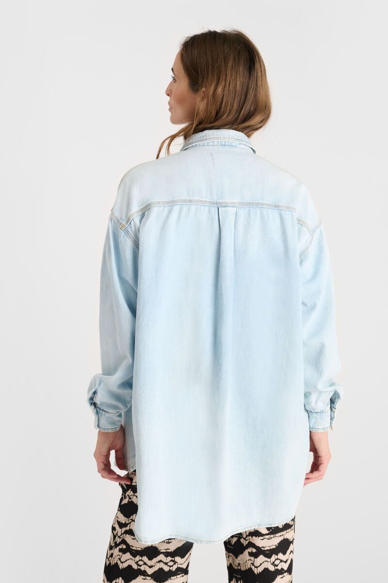 Le Temps Des Cerises Chemise Tulipe En Jeans Bleu Délavé