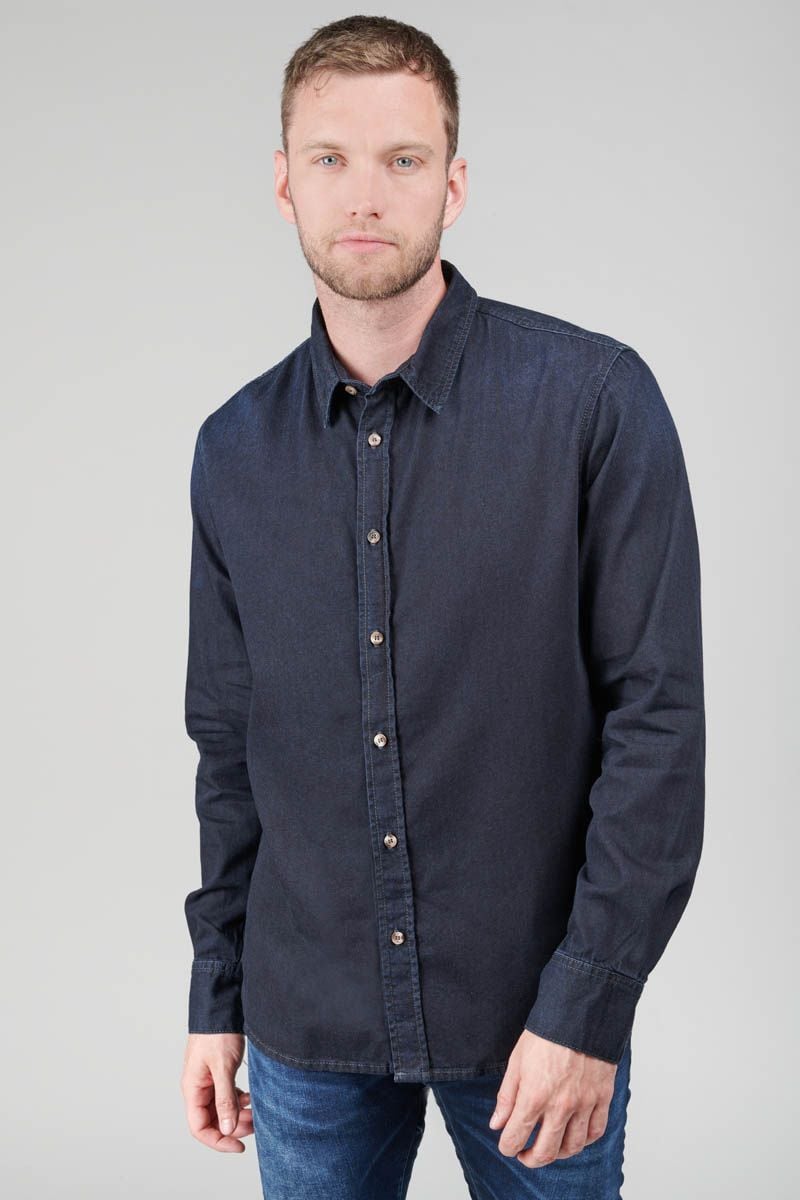 le temps des cerises Chemise Valmy en jeans bleu noir