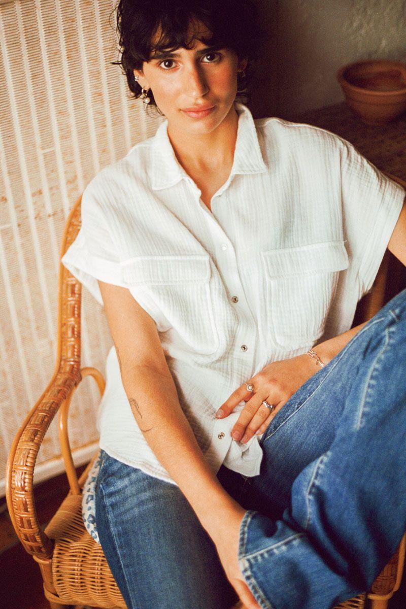 le temps des cerises Chemise Weigela blanche en gaze de coton