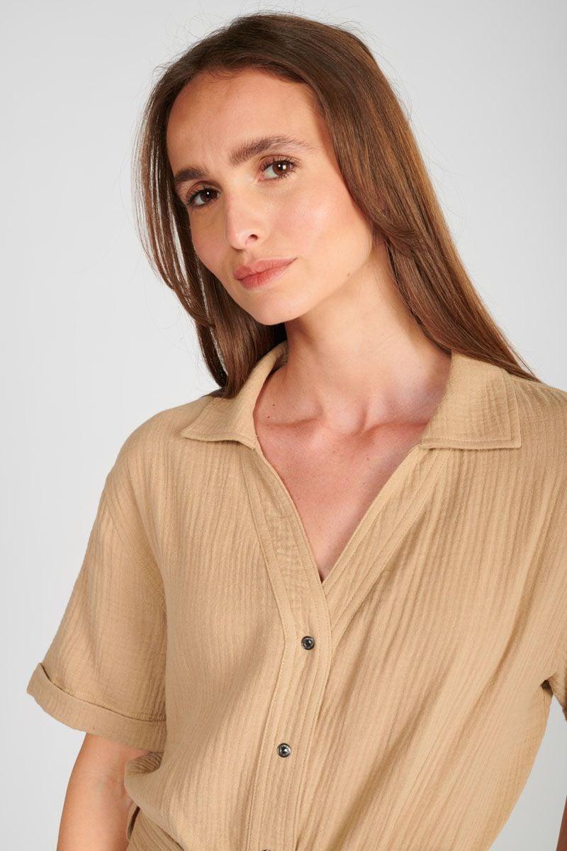 Le Temps Des Cerises Combi-short Ayote En Gaze De Coton Beige Sable