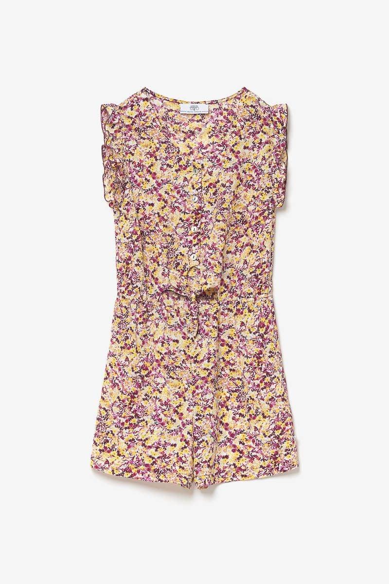 le temps des cerises Combi-short Yogagi à motif floral rose et jaune