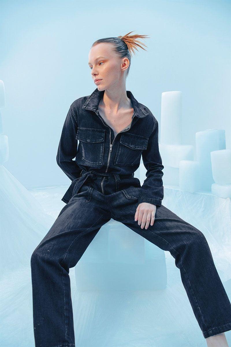 le temps des cerises Combinaison pantalon Louisa en jeans bleu délavé