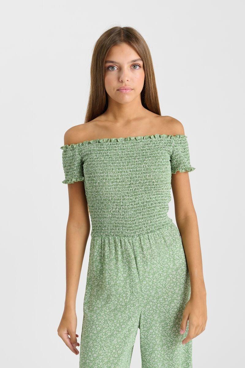 Le Temps Des Cerises Combinaison Poligi Verte à Motif Fleuri