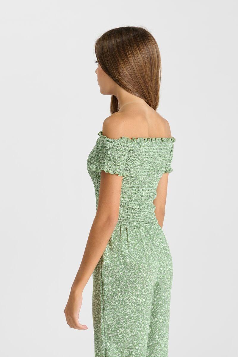 Le Temps Des Cerises Combinaison Poligi Verte à Motif Fleuri