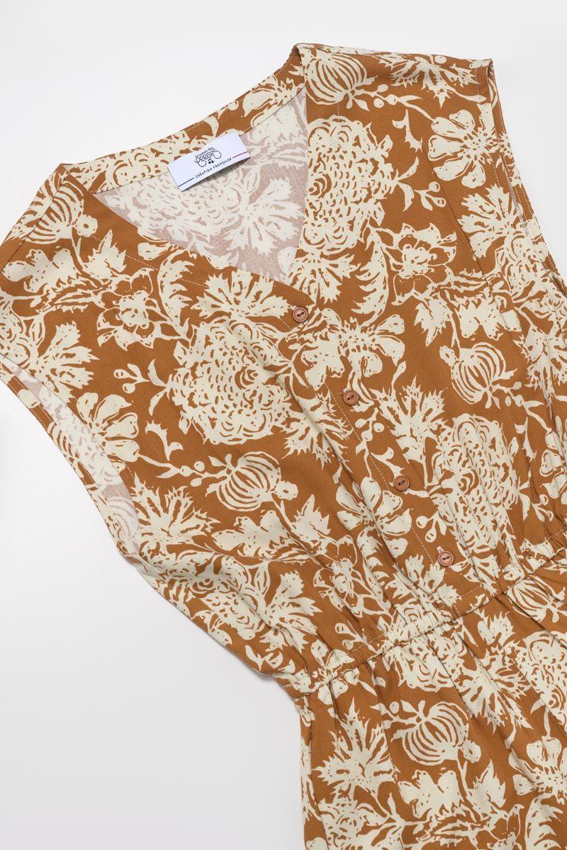 Le Temps Des Cerises Combinaison Sanahgi à Motif Fleuri Ocre