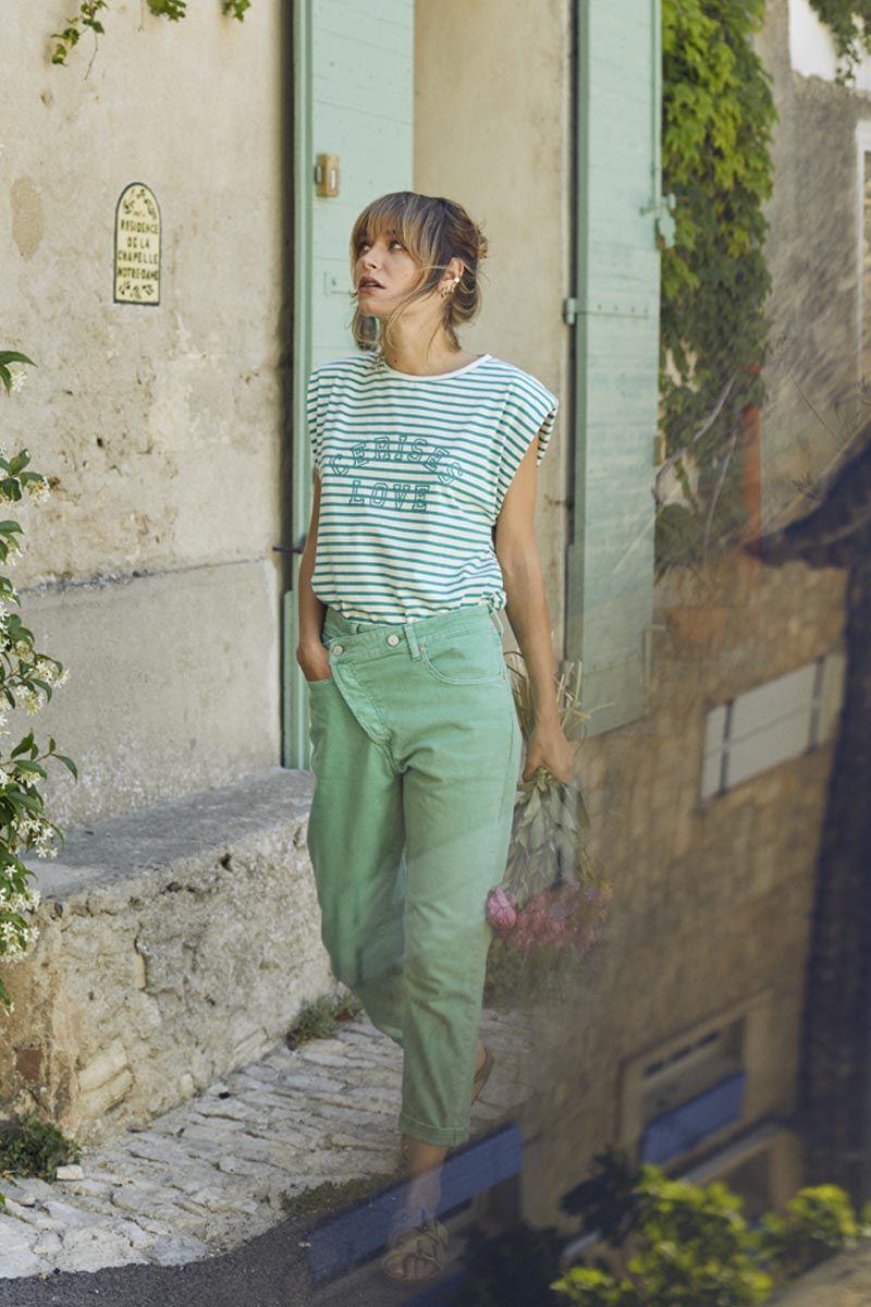 le temps des cerises Cosy boyfit 7/8ème jeans vert menthe