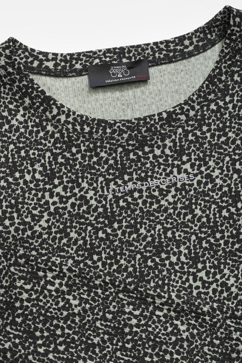 Le Temps Des Cerises Crop Top Besgi à Motif Léopard Vert