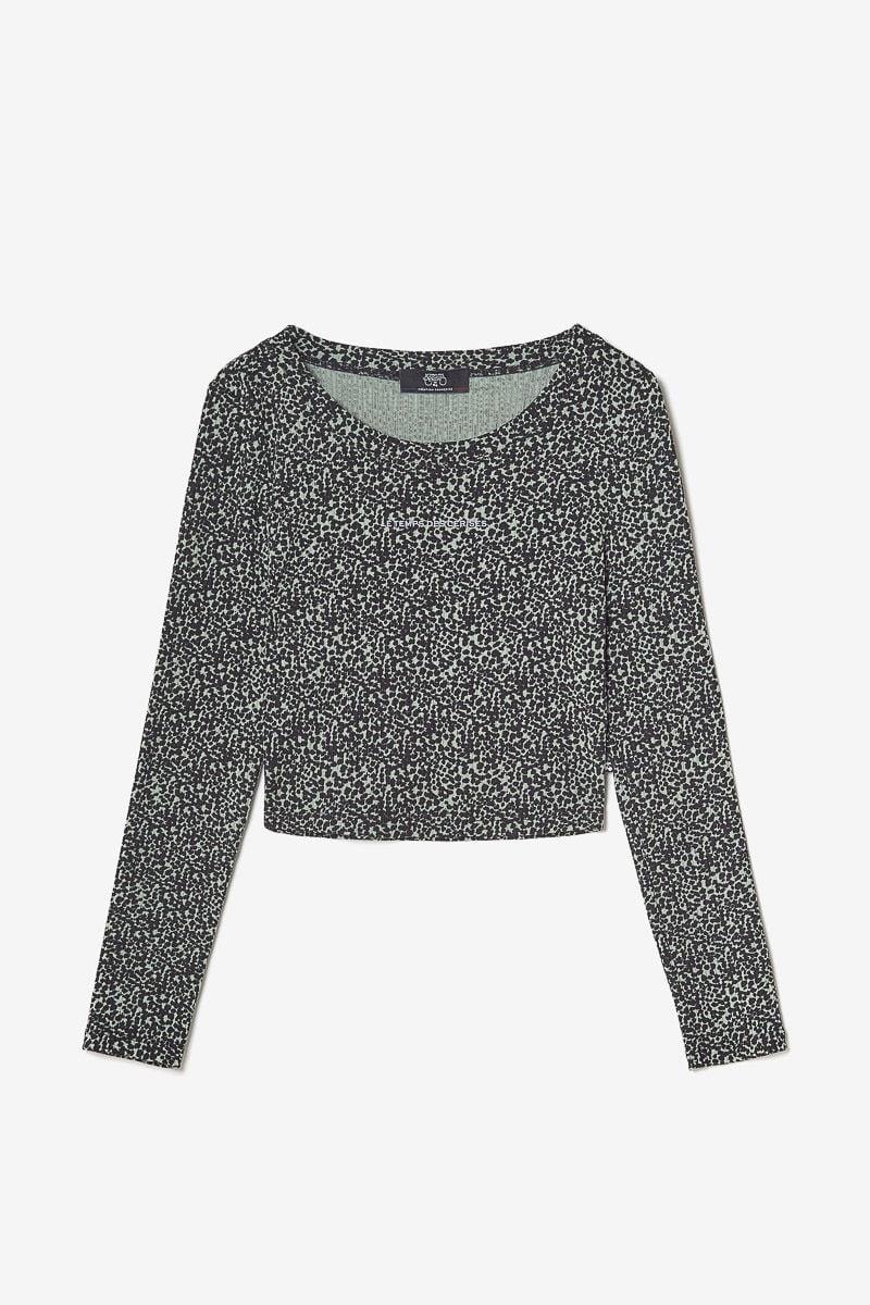le temps des cerises Crop top Besgi à motif léopard vert
