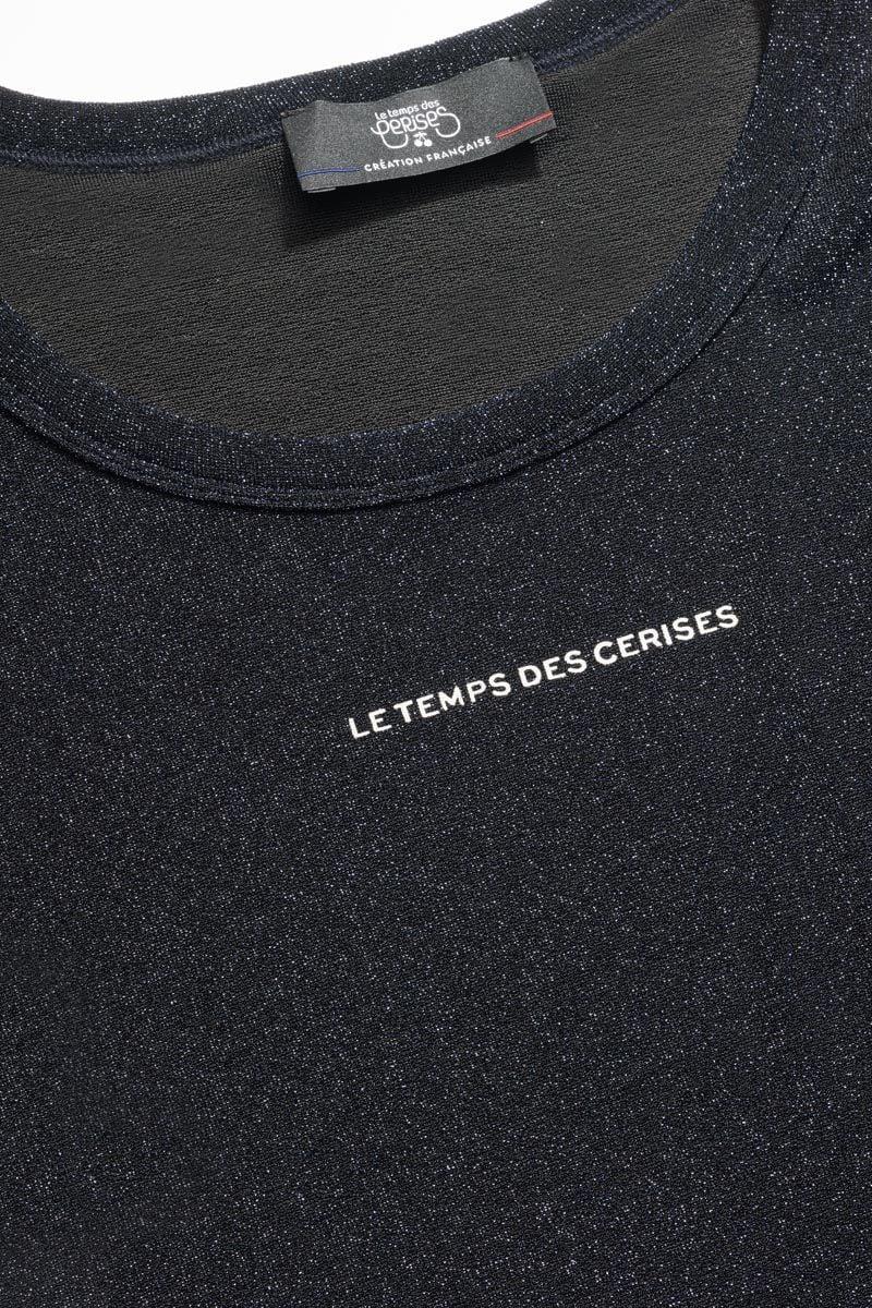 Le Temps Des Cerises Crop Top Floragi Bleu Nuit Irisé