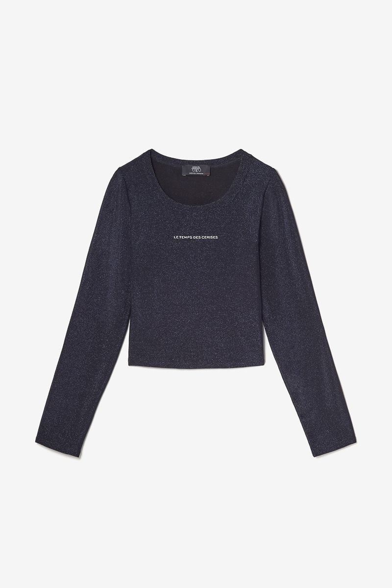 le temps des cerises Crop top Floragi bleu nuit irisé