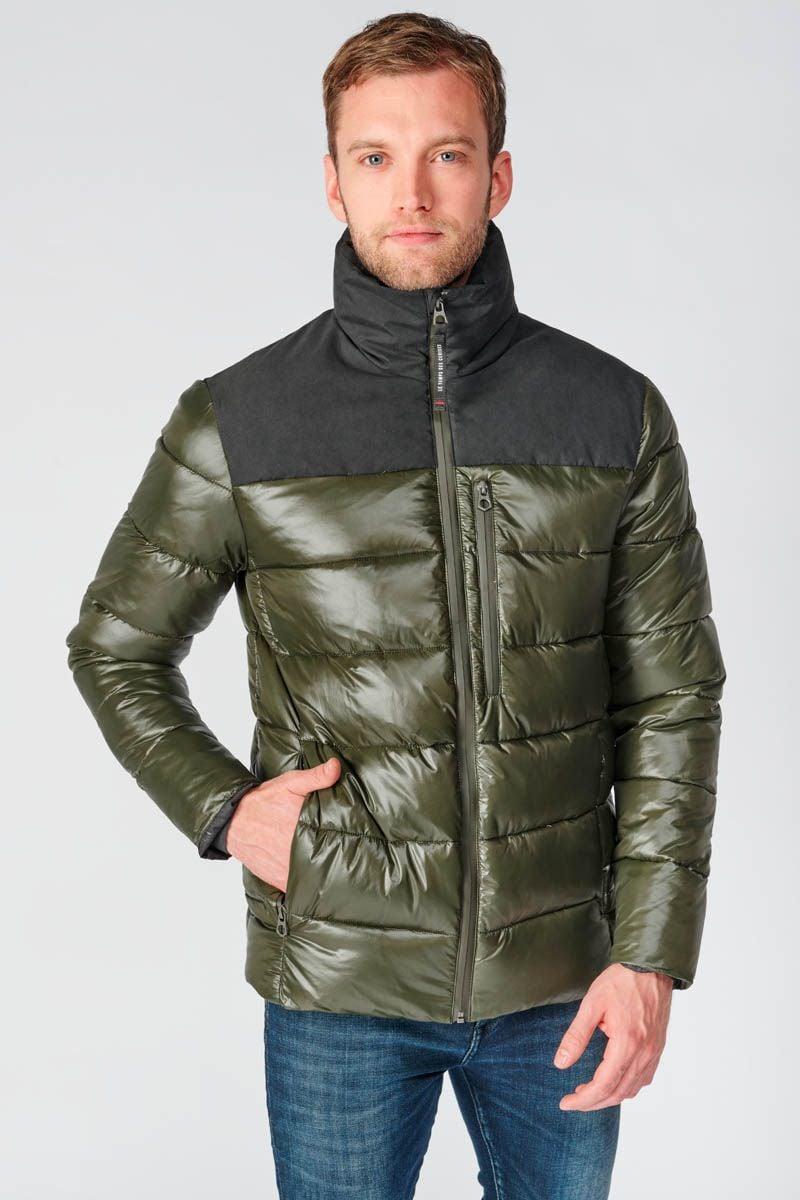 Le Temps Des Cerises Doudoune Bi-matière Ventur Kaki Et Noire