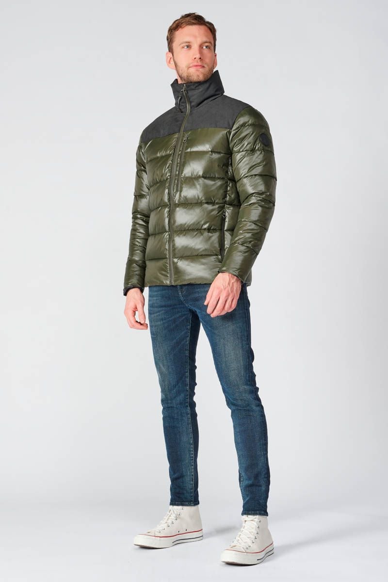 Le Temps Des Cerises Doudoune Bi-matière Ventur Kaki Et Noire